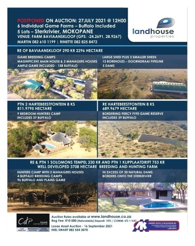 LANDHOUSE PROPERTIES - STERKRIVIER MOKOPANE 5 LOTS