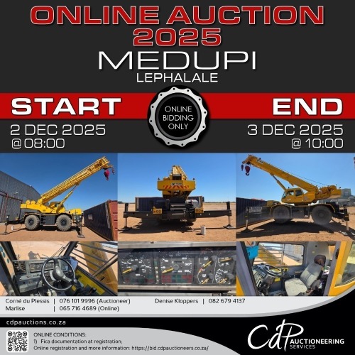 MEDUPI ONLINE TIMED AUCTION - LEPHALALE -  10% Buyers Commission + VAT applicable.