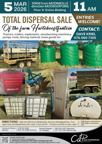 TOTAL DISPERSAL SALE OF THE FARM HARTEBEESTFONTEIN