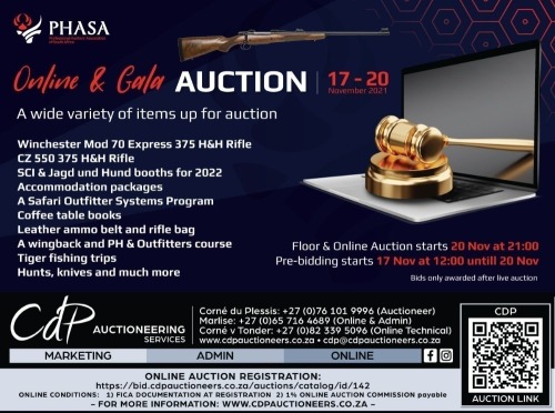 PHASA FUNDRAISING AUCTION (LIVE BROADCAST AUCTION AT 21:00)