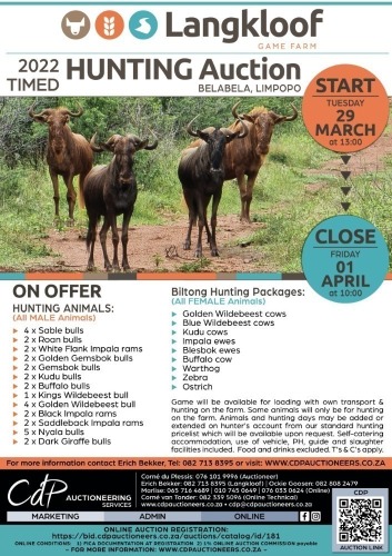 LANGKLOOF GAME FARM HUNTING AUCTION
