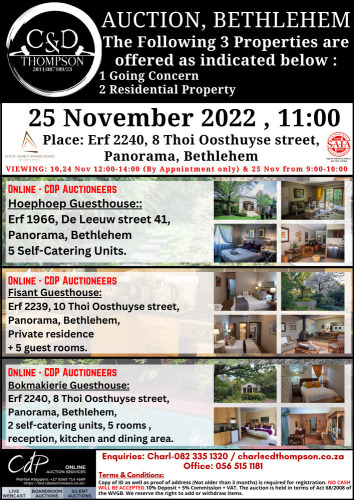 THREE PROPERTIES ON AUCTION - BETHLEHEM FREE STATE