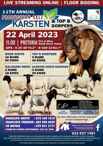 KARSTEN BOERDERY BOERBOK EN TOP B DORPER VEILING