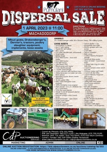 DISPERSAL SALE - MBUZI, DORMERS, DRAKENSBERGER AND LOOSE ASSETS - MACHADODORP