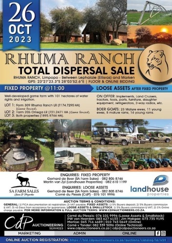 RHUMA RANCH TOTAL DISPERSAL SALE - PROPERTIES AND LOOSE ASSETS - LEPHALALE