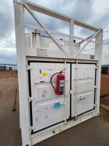 1 - ITEM Diesel tank above ground.Capacity 61 900 litre. Fitted with a pump with electric motor and a pump fitted with a diesel engine.