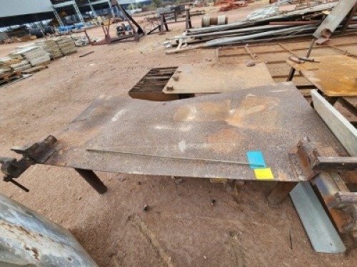 1 - ITEM Bench Work, Steel 2.5m long x 1,2m wide x .9m high complete with 2 x vices.