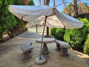 Garden Concrete Table and Benches with Umbrella