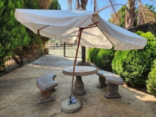 Garden Concrete Table and Benches with Umbrella