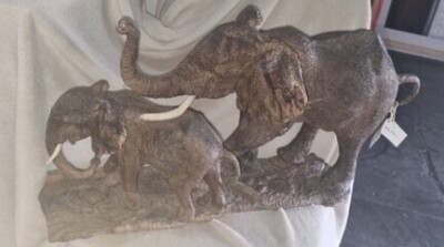 IRON WOOD SCULPTURES - Elephant cow and calf RUPERT BROWN & LINDSAY FAMILY