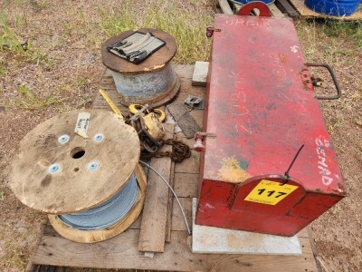 4 - ITEMS Toolbox Red & Cable rolls & 3 Ton chainblock (See Description)