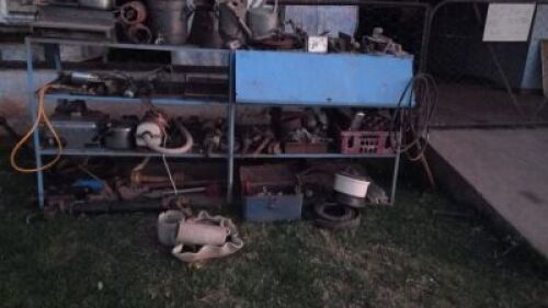 BLUE CUPBOARD WITH ITEMS