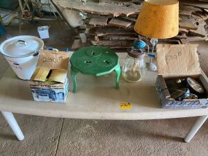 JOB LOT - TABLE WITH VARIOUS ITEMS