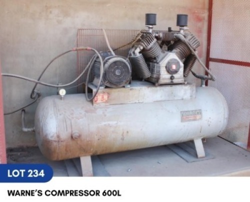 1 X WARNE'S COMPRESSOR 600L SARINE CONSTRUCTION