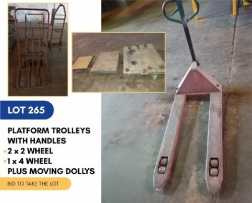 1 X PLATFORM TROLLEYS WITH HANDLES - 2 X 2WHEEL; 1 X 4WHEEL & MOVING DOLLYS SARINE CONSTRUCTION