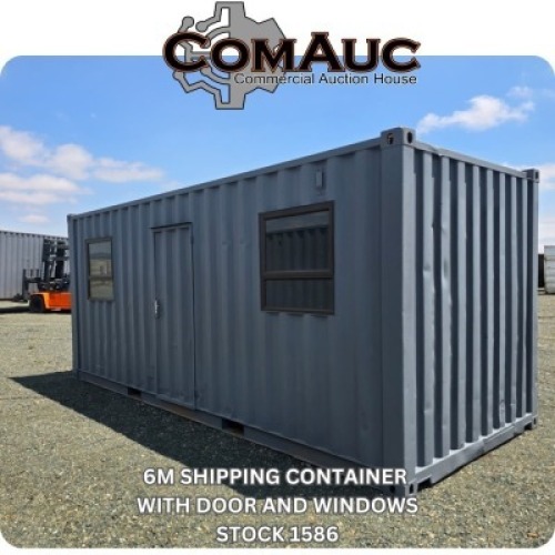 1 X 6M SHIPPING CONTAINER WITH DOOR AND WINDOWS - STOCK NR: 1586