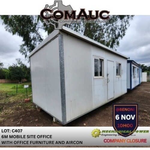 1 X 6M MOBILE SITE OFFICE WITH OFFICE FURNITURE AND AIRCON