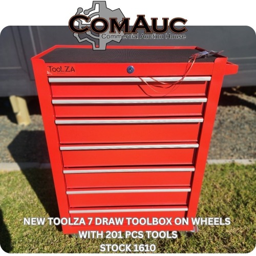 1 X NEW TOOLZA 7 DRAW TOOLBOX ON WHEELS WITH 201 PCS TOOLS STOCK NR: 1610