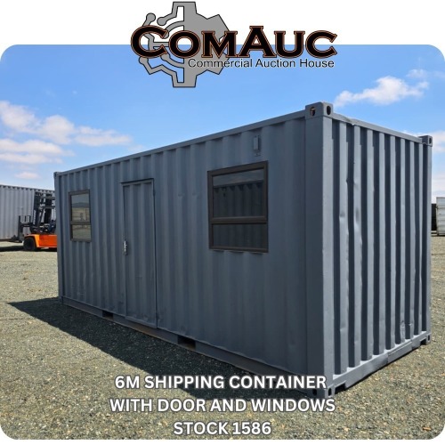 1 X 6M SHIPPING CONTAINER WITH DOOR AND WINDOWS WITH ELECTRICAL INSTALLED STOCK NR: 1586