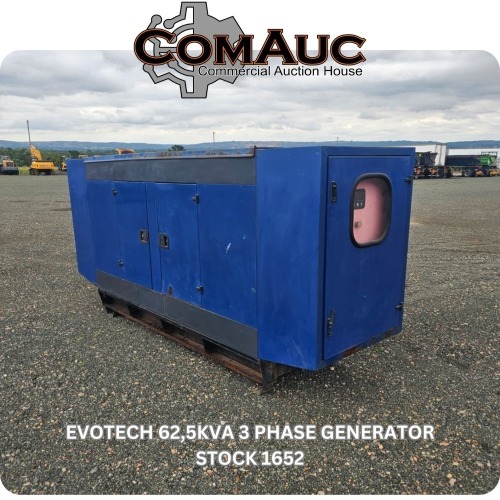 1 X EVOTECH 62,5KVA 3 PHASE GENERATOR STOCK NR: 1652