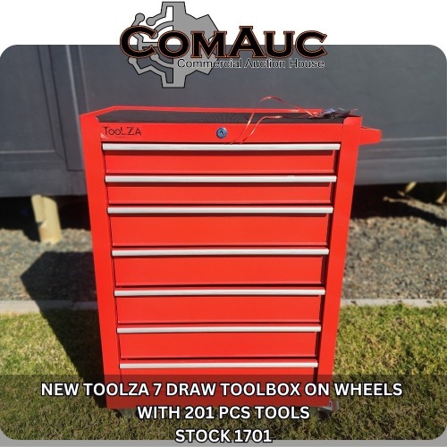 1 X NEW TOOLZA 7 DRAW TOOLBOX ON WHEELS WITH 201 PCS TOOLS STOCK NR: 1701