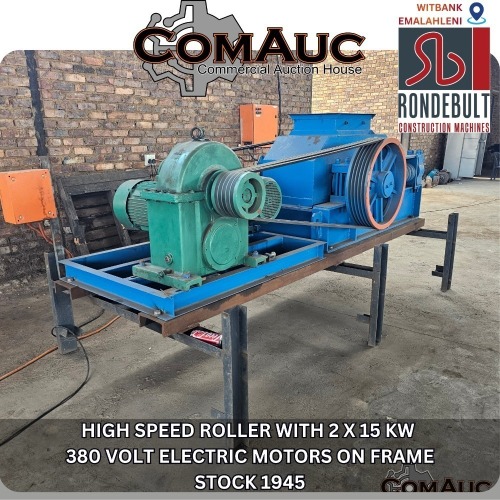 1 X HIGH SPEED ROLLER WITH 2 X 15 KW 380 VOLT ELECTRIC MOTORS ON FRAME STOCK NR: 1945
