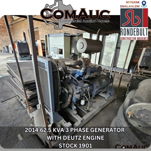 1 X 2014 62.5 KVA 3 PHASE GENERATOR WITH DEUTZ ENGINE STOCK NR: 1901