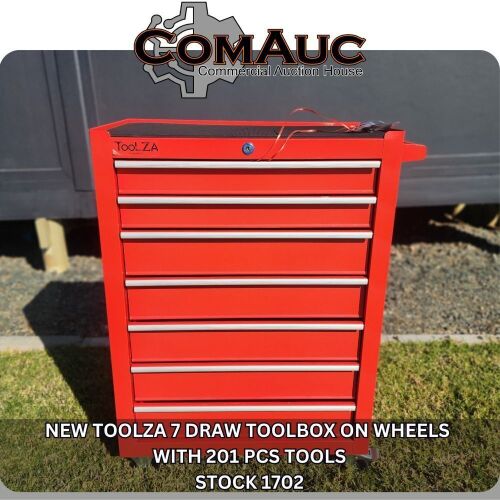 1 X NEW TOOLZA 7 DRAW TOOLBOX ON WHEELS WITH 201 PCS TOOLS STOCK NR: 1702