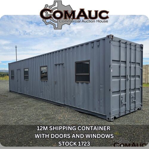 1 X 12M SHIPPING CONTAINER WITH DOORS AND WINDOWS STOCK NR: 1723