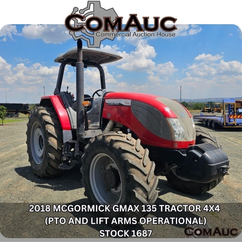 1 X 2018 MCGORMICK GMAX 135 TRACTOR (PTO AND LIFT ARMS OPERATIONAL) STOCK NR: 1687