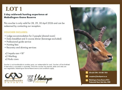 1 X Midweek Hunting Experience M + F Boschpoort Safaris