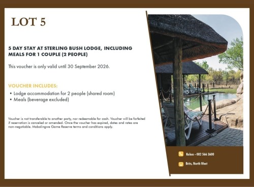 1 X 5-Day stay at Sterling Bush Lodge - Mabalingwe Game Reserve