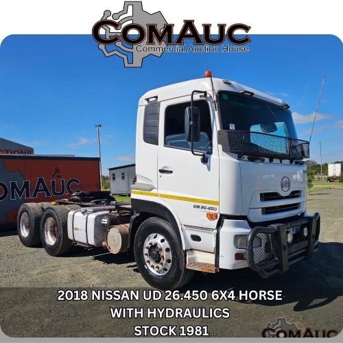 1 X 2018 NISSAN UD 26.450 6X4 HORSE WITH HYDRAULICS STOCK NR: 1981