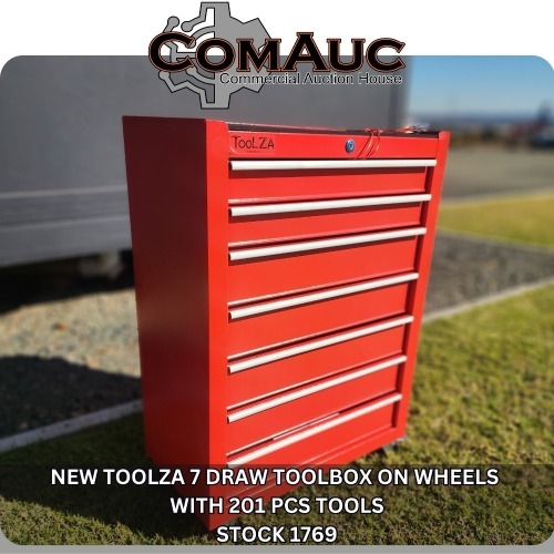 1 X NEW TOOLZA 7 DRAW TOOLBOX ON WHEELS WITH 201 PCS TOOLS STOCK NR: 1769