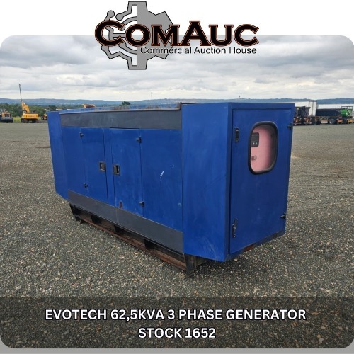 1 X EVOTECH 62,5KVA 3 PHASE GENERATOR STOCK NR: 1652