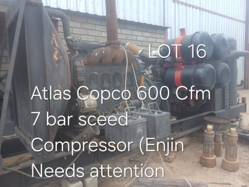 1 X 7 BAR 600 CFM ATLAS COMPRESSOR (ENJIN NEED ATTENTION) Fanie Grobler