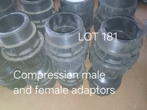 1 X COMPRESSION FEMALE ADAPTORS 90X80 x2 COMPRESSION MALE ADAPTORS 90X65 x1 COMPRESSION MALE ADAPTORS 90X100 x21 COMPRESSION MALE ADAPTORS 110X100 x2 COMPRESSION END CAP 90MM x5 MALE ADAPTOR 90X80 2 Fanie Grobler