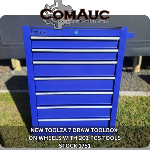 1 X NEW TOOLZA 7 DRAW TOOLBOX ON WHEELS WITH 201 PCS TOOLS STOCK NR: 1751