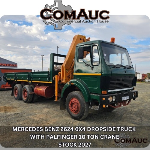 1 X MERCEDES BENZ 2624 6X4 DROPSIDE TRUCK WITH PALFINGER 10 TON CRANE STOCK NR: 2027