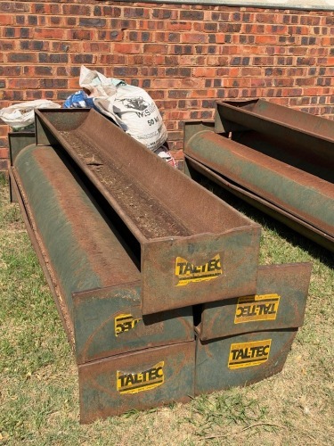 5 X Taltec feeders (steel) 2.45 m x 0.41 m F2 BOERDERY (Pay per item to take the lot)