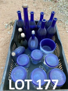 1 x Blue Glass Bottles & Storage Jars Pam Du Plessis