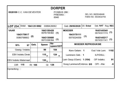 1 X DORPER RAM C.C. VAN DEVENTER