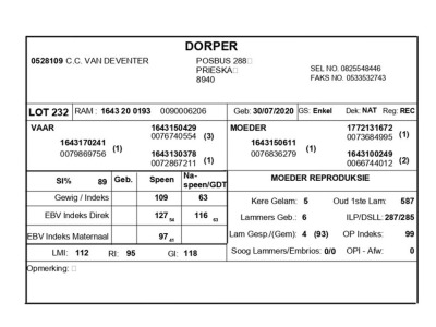 1 X DORPER RAM C.C. VAN DEVENTER