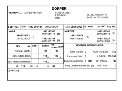 1 X DORPER RAM C.C. VAN DEVENTER