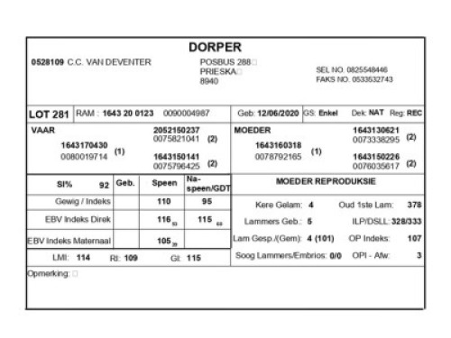1 X DORPER RAM C.C. VAN DEVENTER