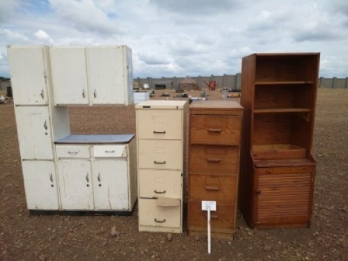1X Wooden Filing Cabinet And Kitchen Unit