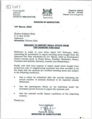 PERMIT TO EXPORT FROM AUCTION