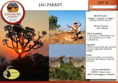 JAGPAKKET - 5 DIERE(EEN MANLIK; VIER VROULIK)- 2 JAGTERS+ 2 NIE JAGERS - 2 DAE (Klik op lot vir meer detail) NATURA GAME BREEDERS