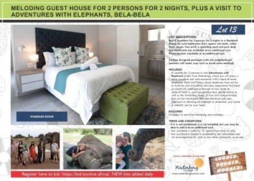 MELODING GUEST HOUSE FOR 2 PERSONS FOR 2 NIGHTS, PLUS A VISIT TO ADVENTURES WITH ELEPHANTS, BELA-BELA