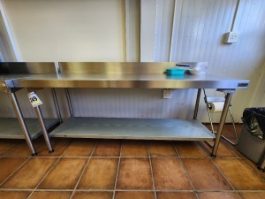 2 Item - Table stainless steel 2m long x ,65m wide x ,9m high with backsplash and undershelf